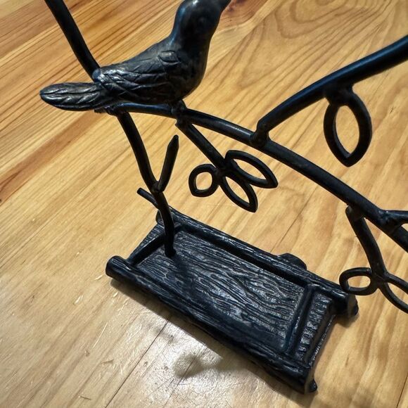 Jewelry Tree Earring Necklace Hanger Holder w/ Ring Dish Tray Black Bronze Metal - Picture 4 of 6